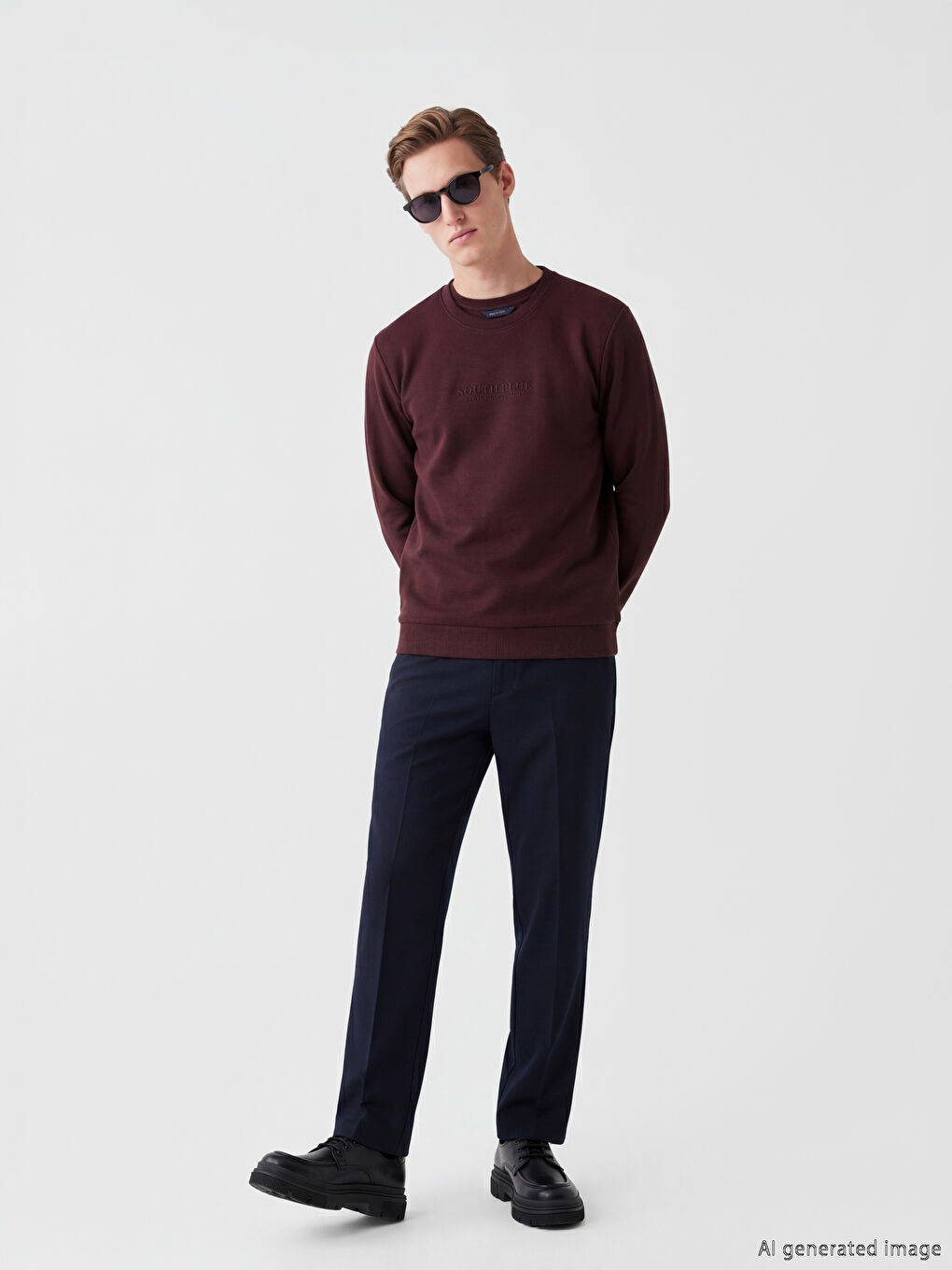 Mürdüm Bisiklet Yaka Baskılı Erkek Sweatshirt-1