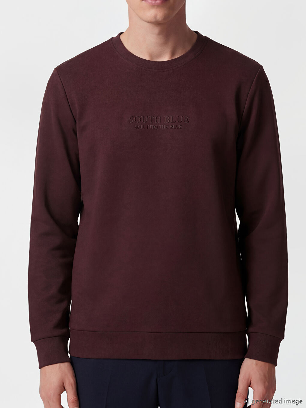 Mürdüm Bisiklet Yaka Baskılı Erkek Sweatshirt-2