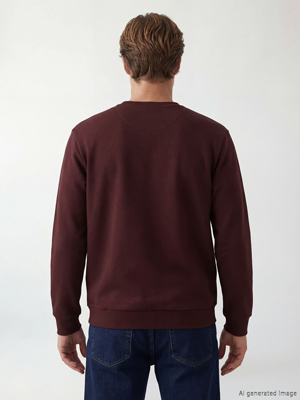 Bordo Bisiklet Yaka Baskılı Erkek Sweatshirt-2