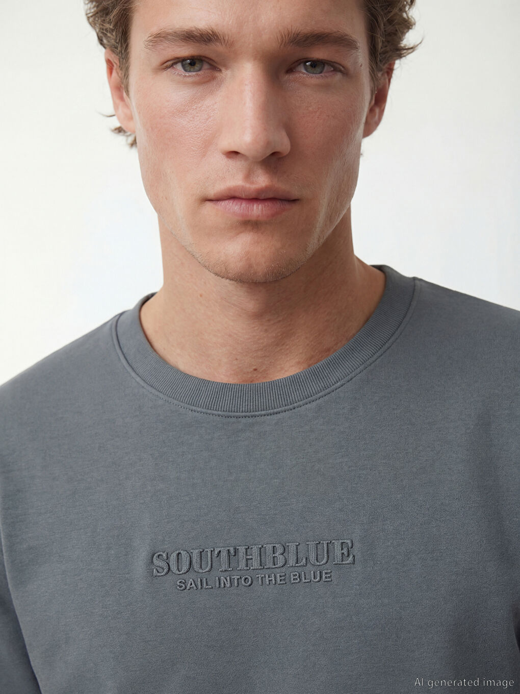 Antrasit Bisiklet Yaka Baskılı Erkek Sweatshirt-2