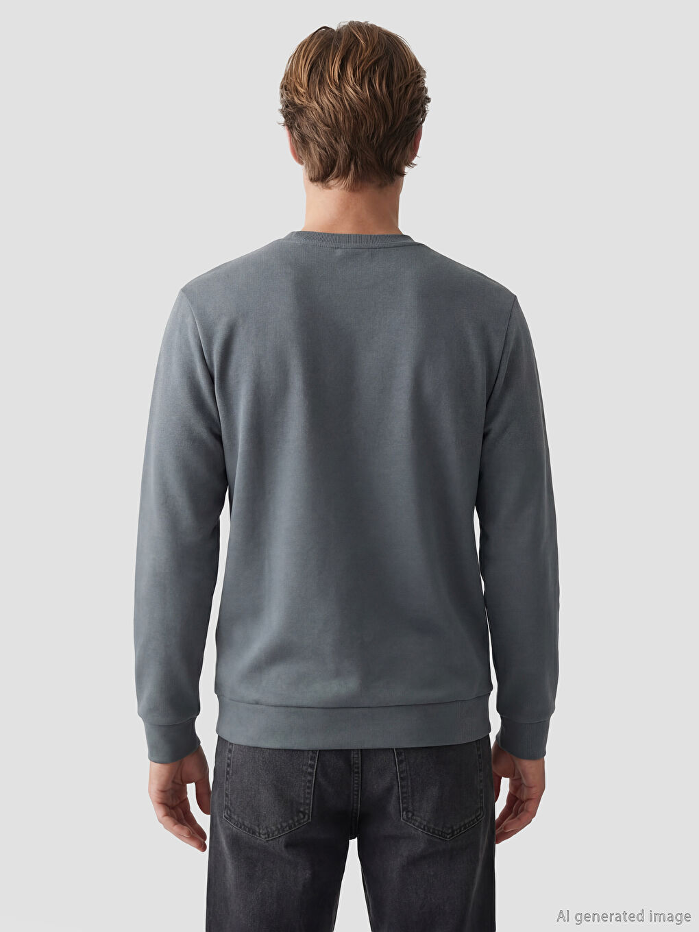 Antrasit Bisiklet Yaka Baskılı Erkek Sweatshirt-3