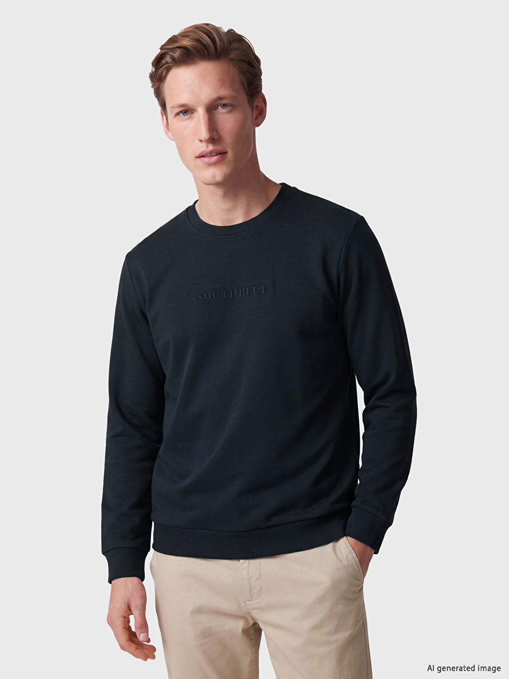 Yeşil Bisiklet Yaka Baskılı Erkek Sweatshirt