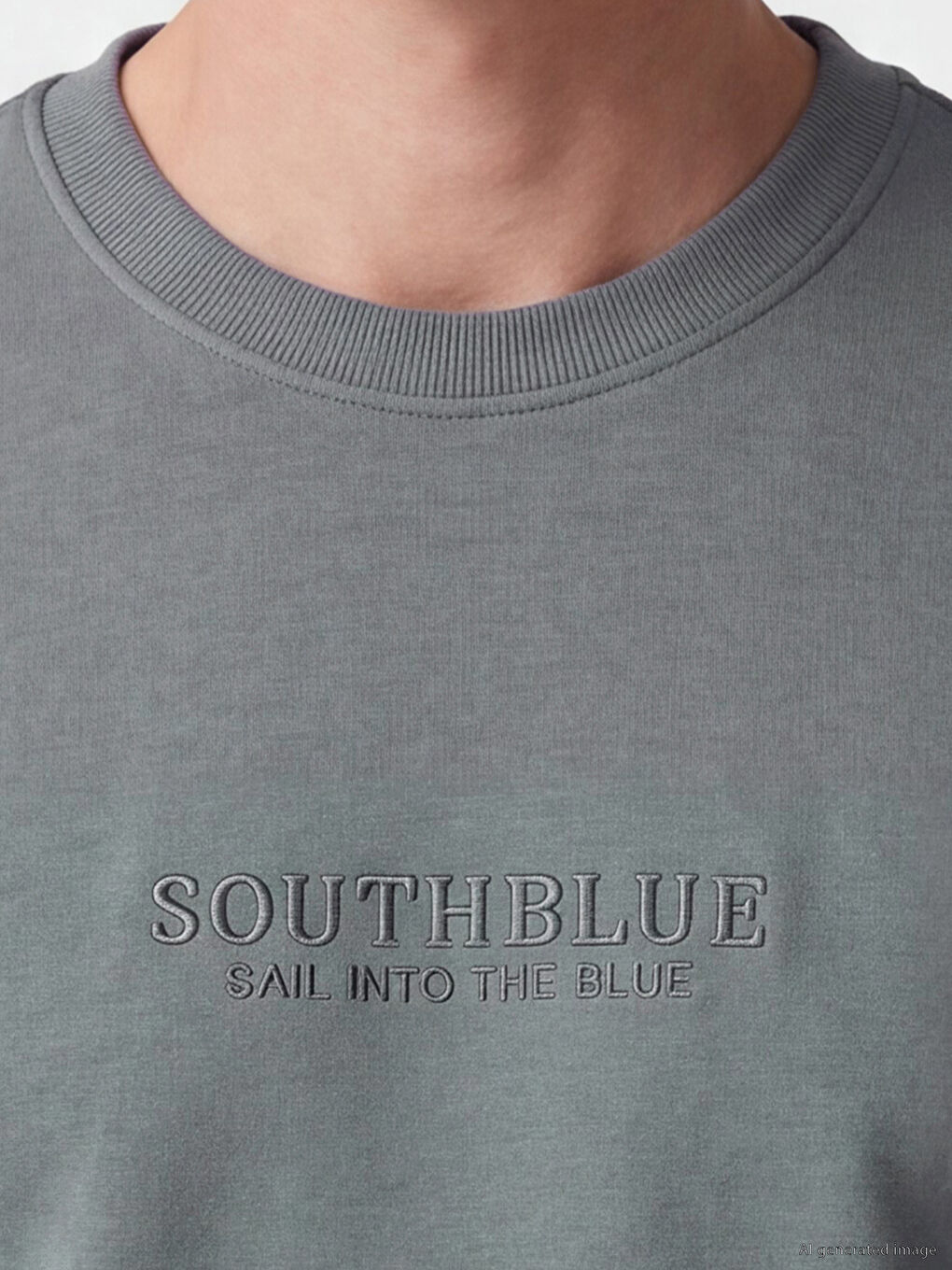 Antrasit Bisiklet Yaka Baskılı Erkek Sweatshirt-2