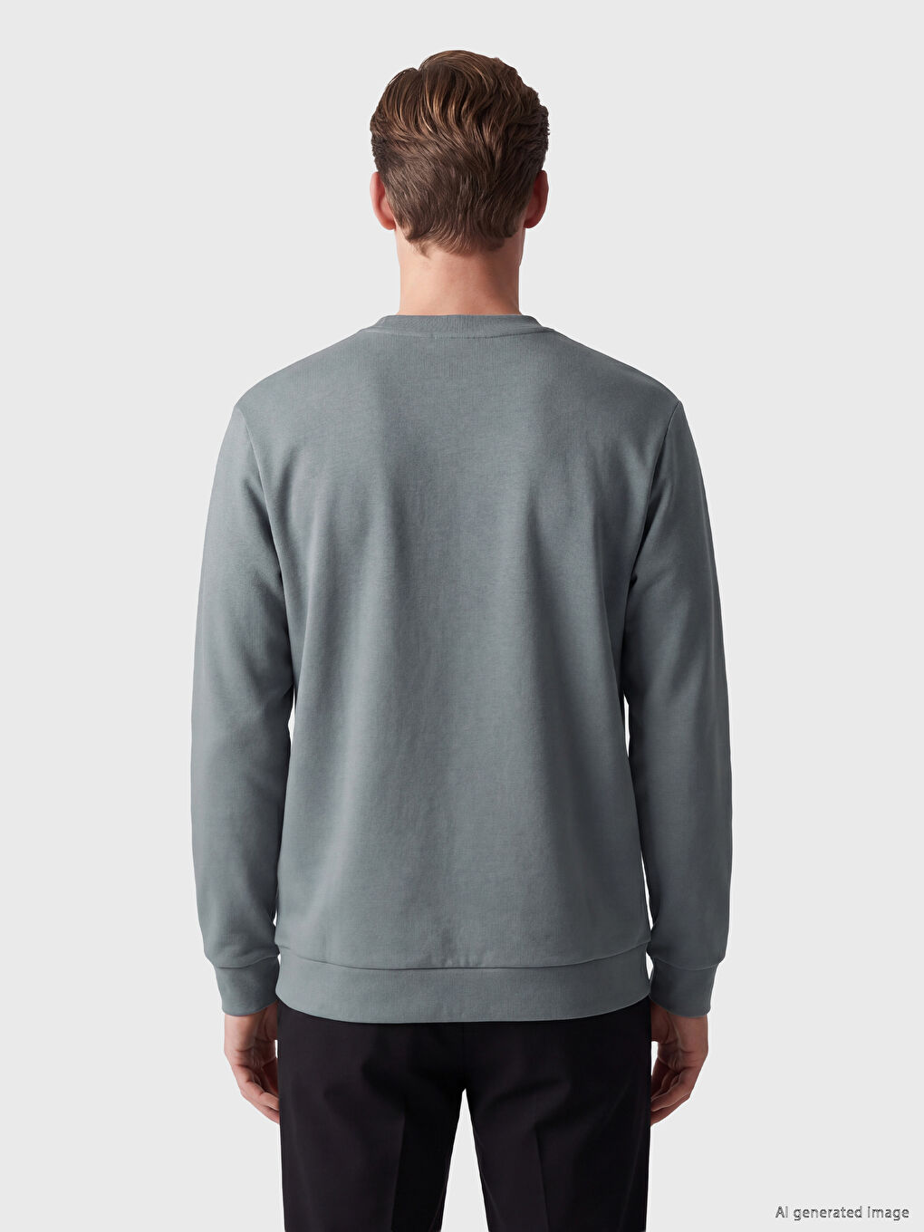 Antrasit Bisiklet Yaka Baskılı Erkek Sweatshirt-3