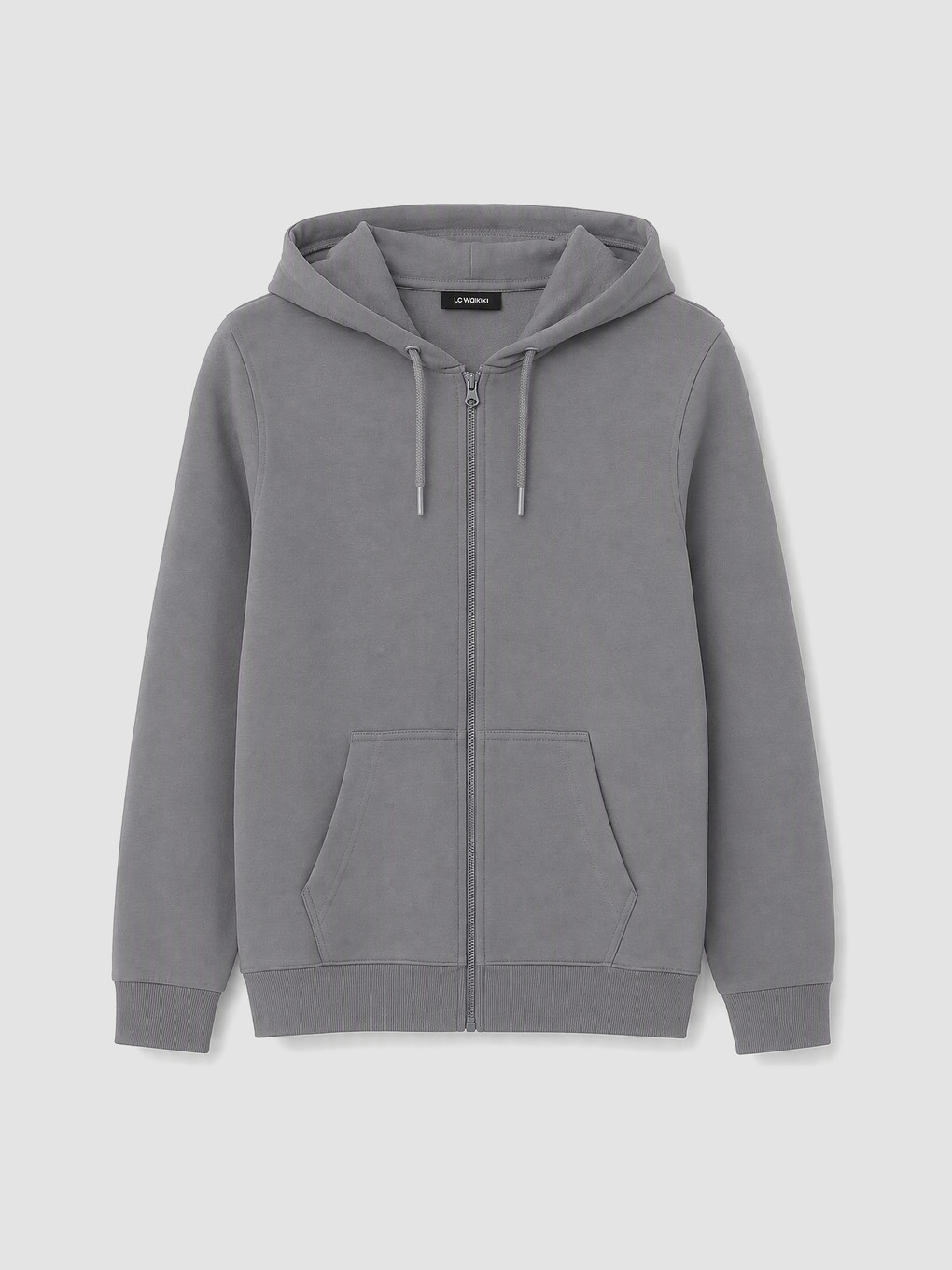Gri Kapüşonlu Erkek Fermuarlı Sweatshirt-4