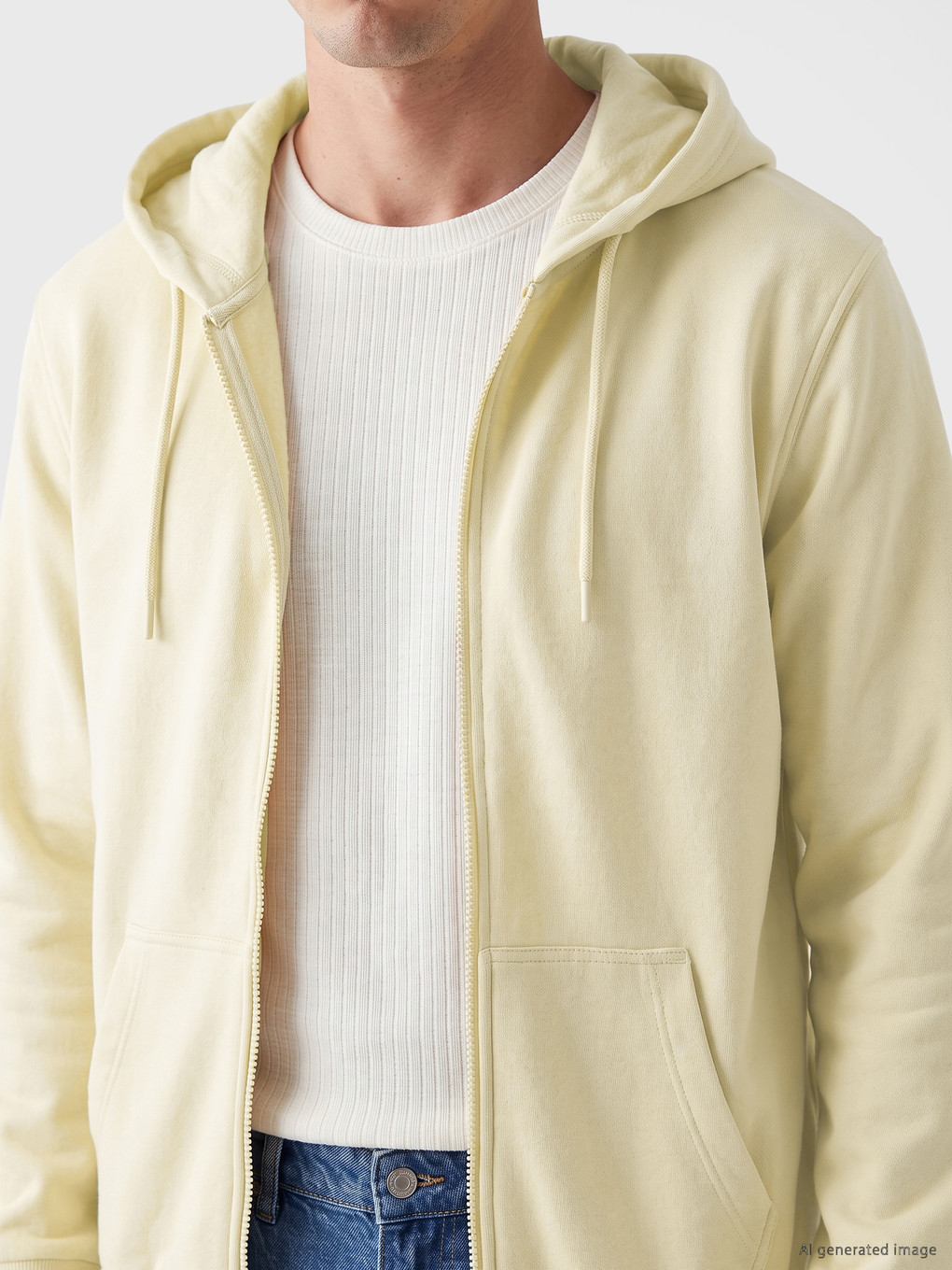 Bej Kapüşonlu Erkek Fermuarlı Sweatshirt-2