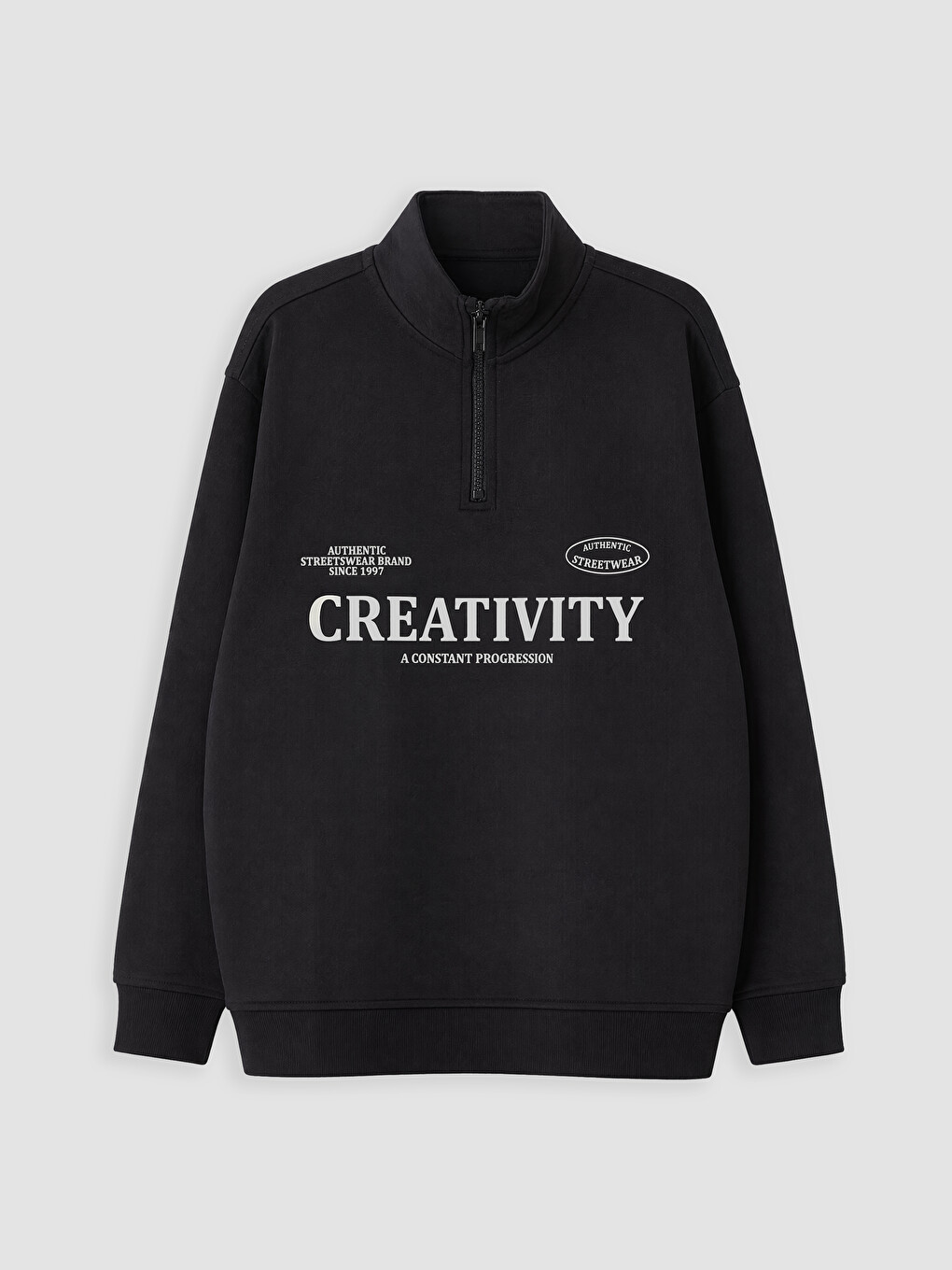 Siyah Dik Yaka Baskılı Erkek Çocuk Kalın Sweatshirt