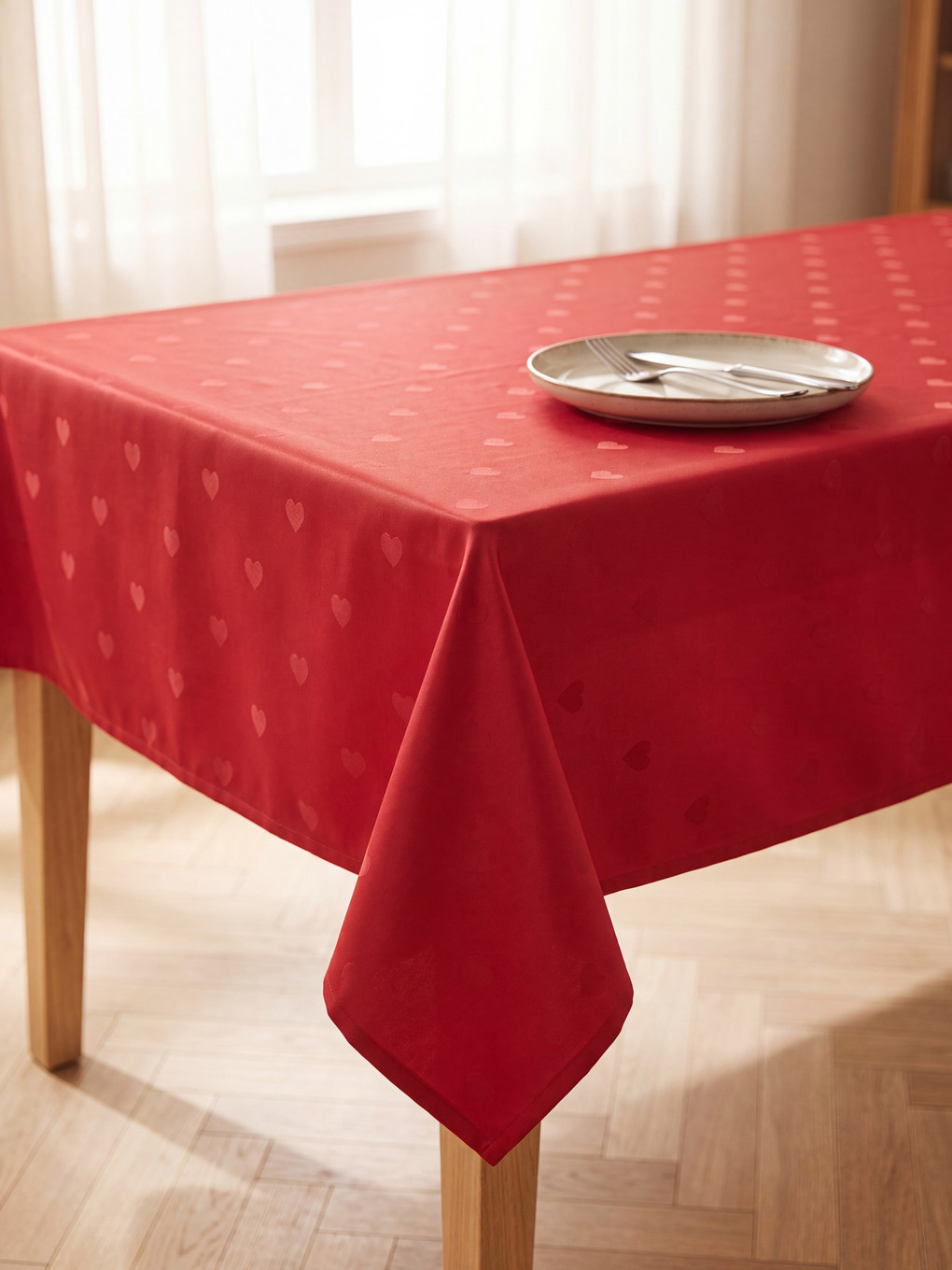 Heart Patterned Jacquard Tablecloth 140x180 Cm