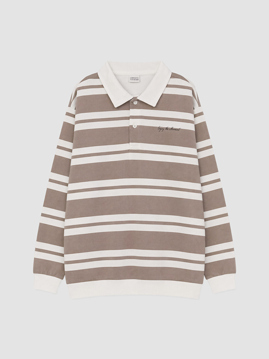 Gri Polo Yaka Çizgili Erkek Çocuk Sweatshirt