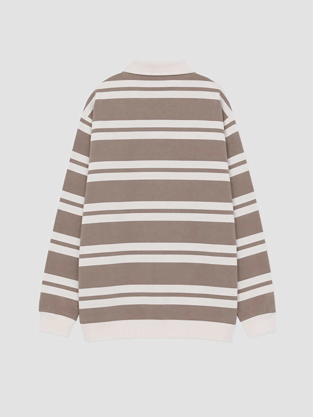 Gri Polo Yaka Çizgili Erkek Çocuk Sweatshirt-2