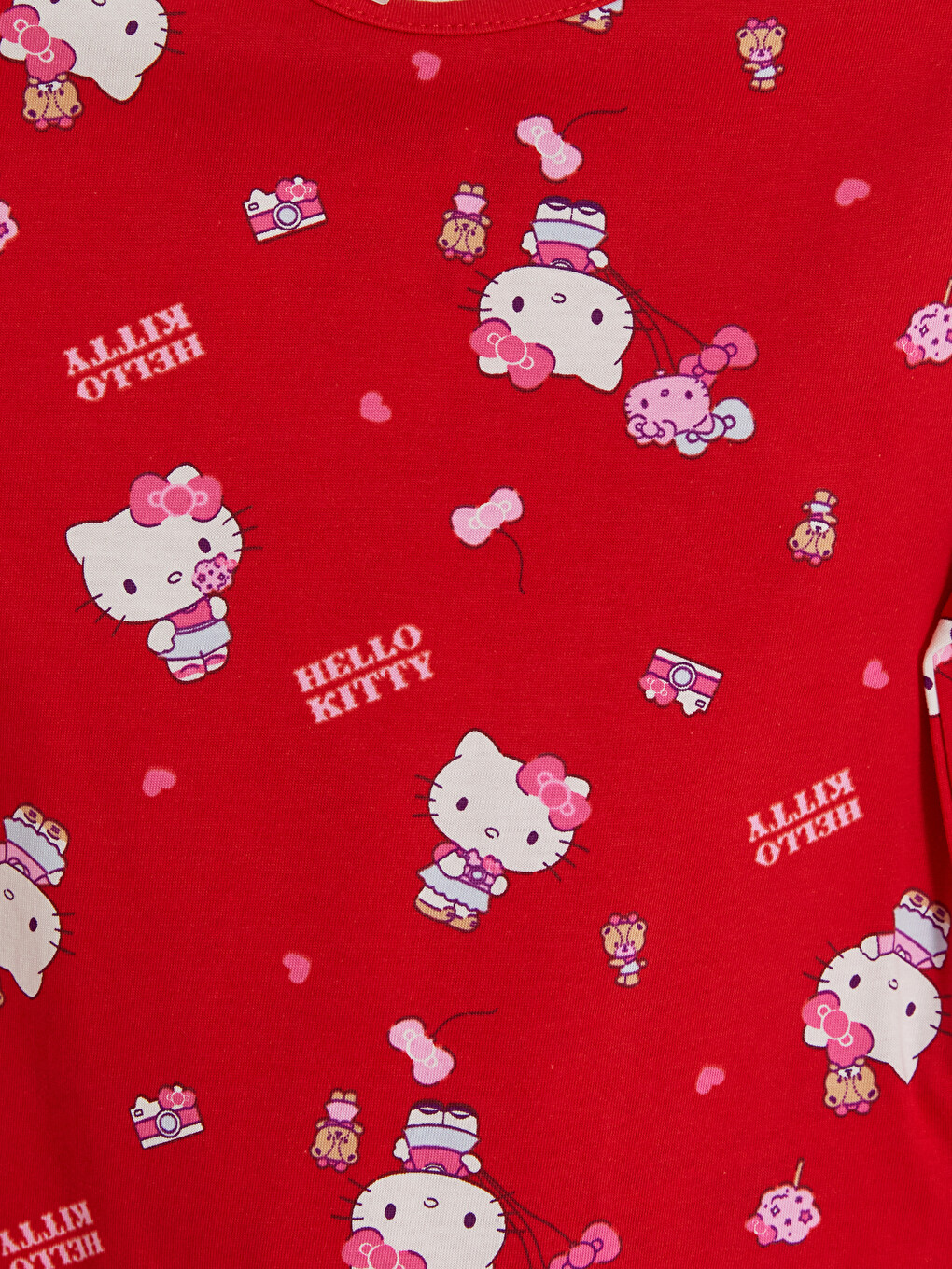 Kırmızı Hello Kitty Bisiklet Yaka Kız Çocuk Pijama Takım-3