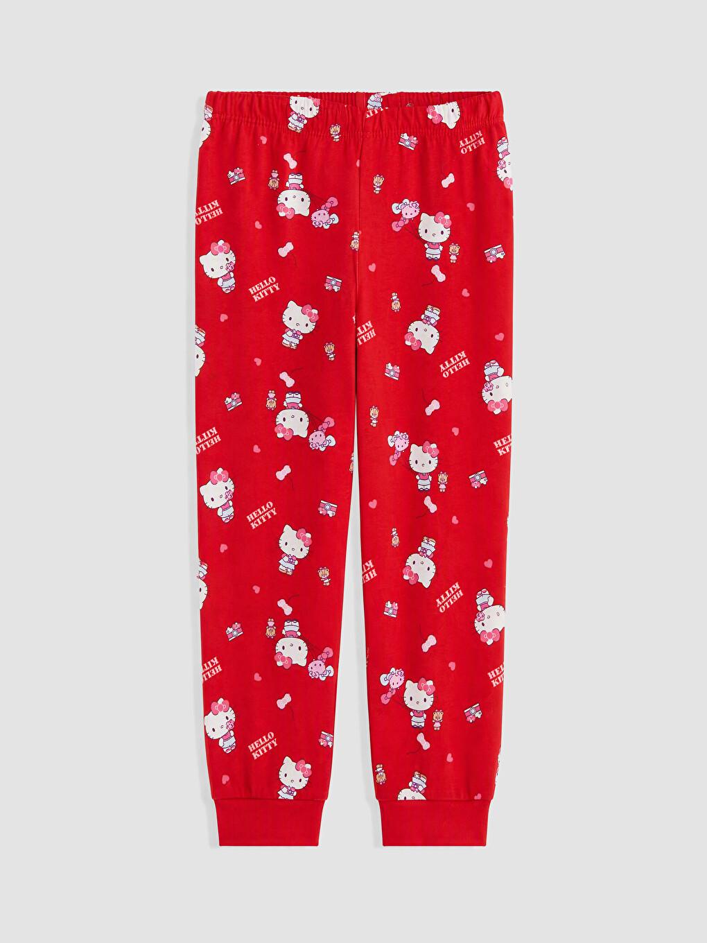 Kırmızı Hello Kitty Bisiklet Yaka Kız Çocuk Pijama Takım-5