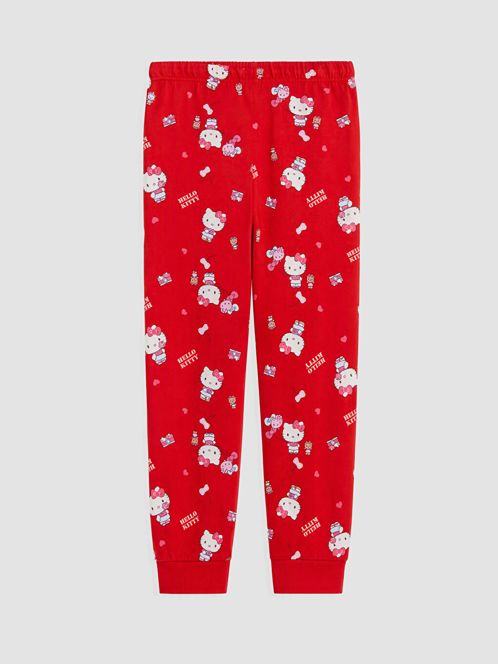 Kırmızı Hello Kitty Bisiklet Yaka Kız Çocuk Pijama Takım-7