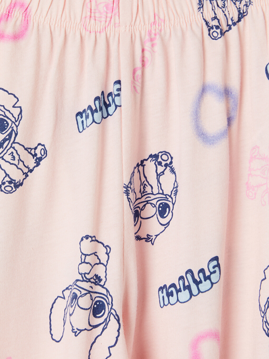 Mavi Stitch Ve Angel Baskılı Kız Çocuk Pijama Takımı-6