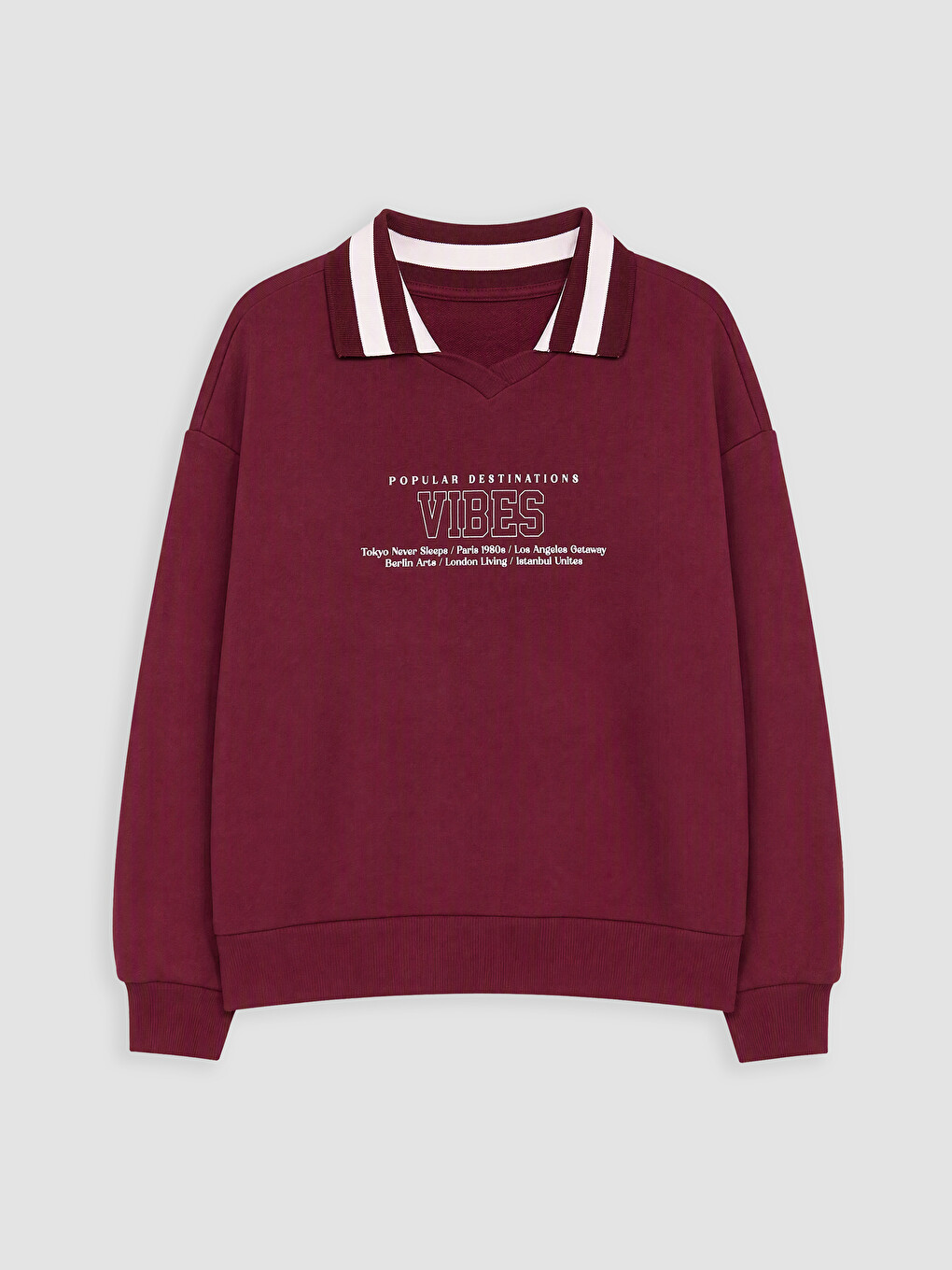 Bordo Polo Yaka Baskılı Kız Çocuk Takım-1