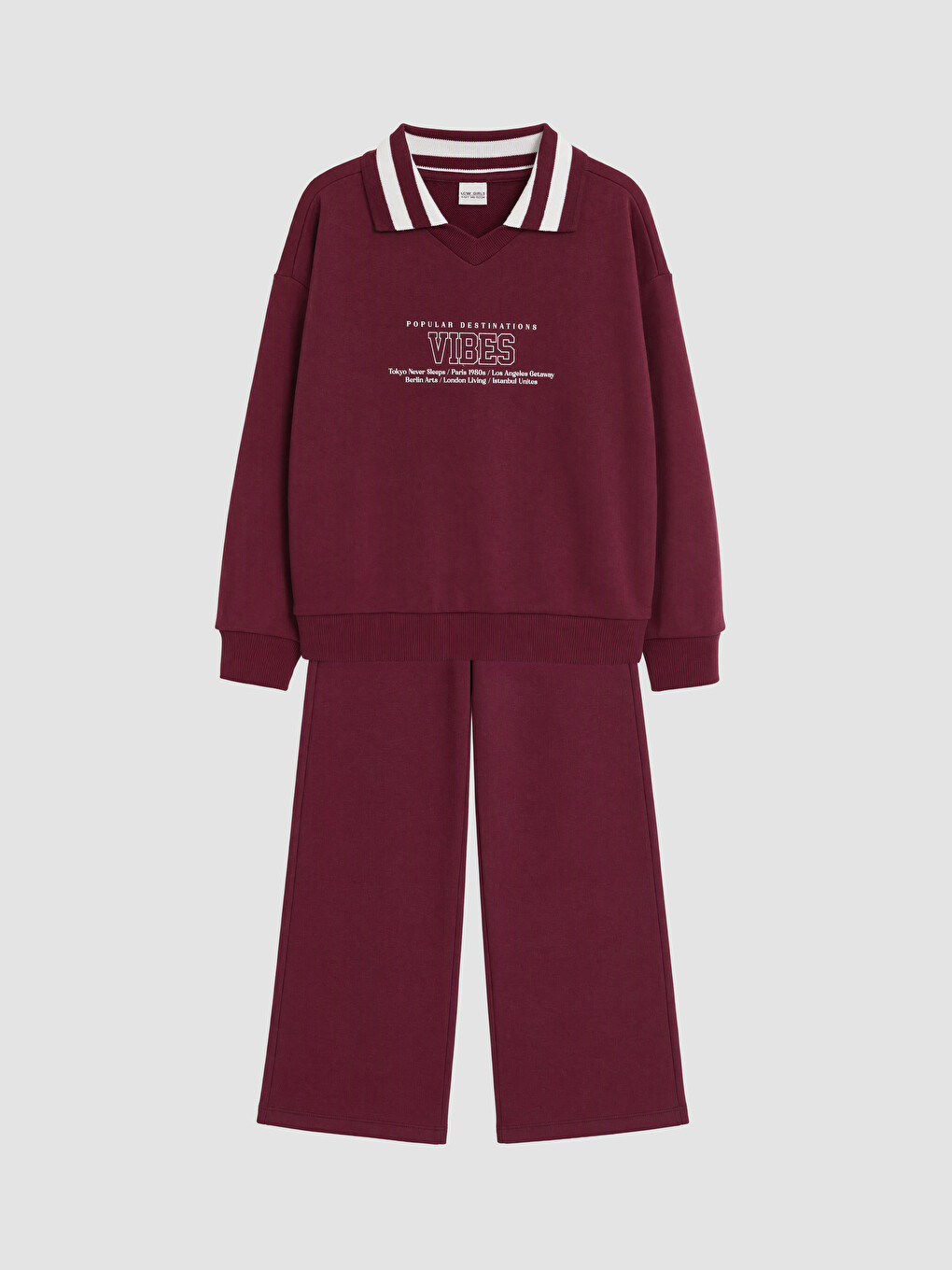 Polo Collar Printed Girls' Tracksuit Set-1