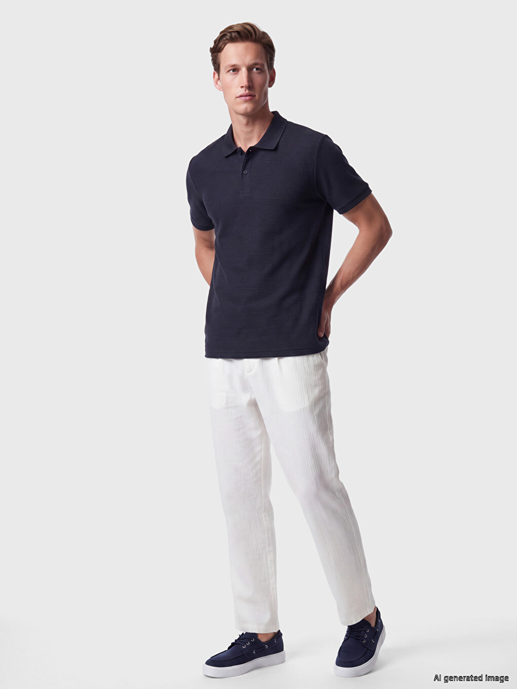 Lacivert Polo Yaka Erkek Tişört-1