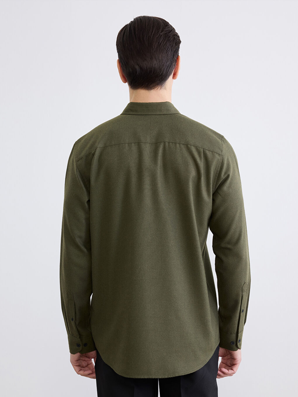 Haki Regular Fit Gabardin Erkek Gömlek-3