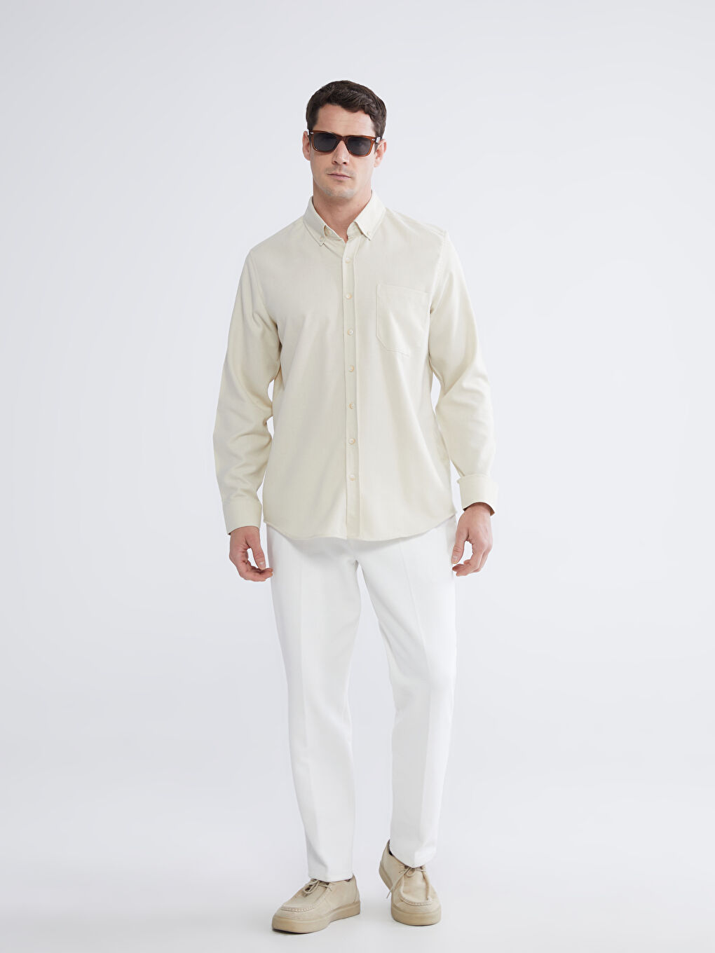 Bej Regular Fit Gabardin Erkek Gömlek-1