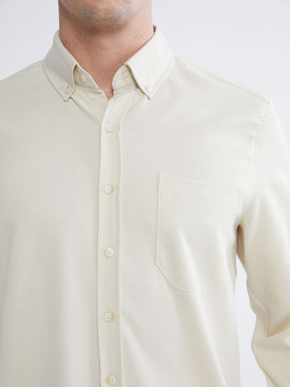 Bej Regular Fit Gabardin Erkek Gömlek-2