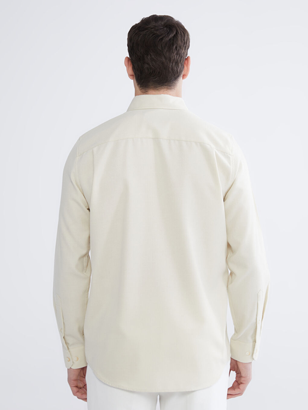 Bej Regular Fit Gabardin Erkek Gömlek-3