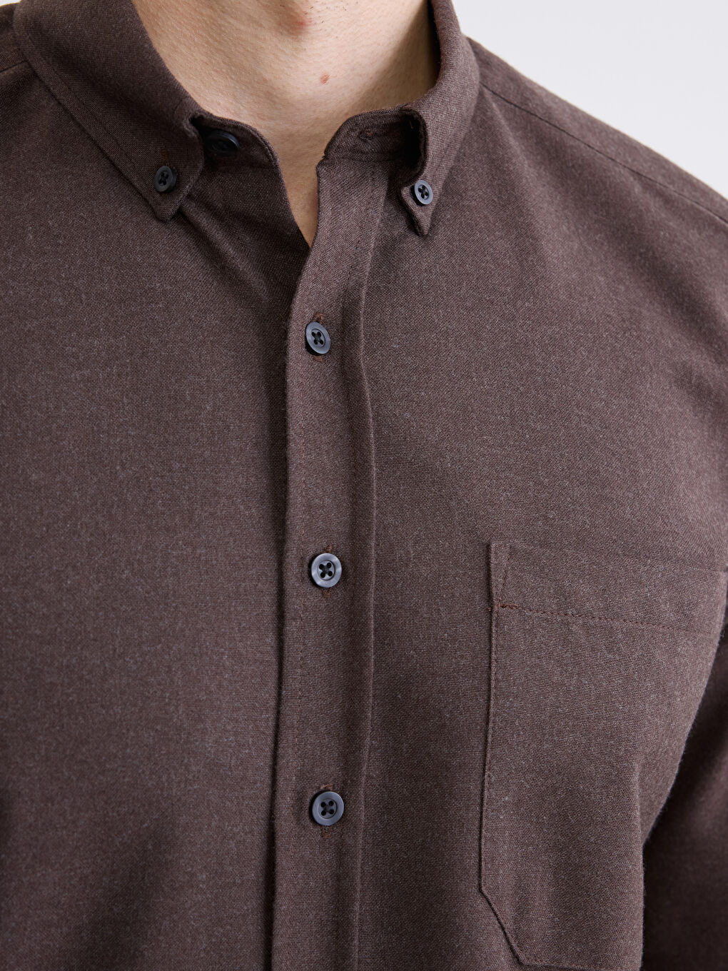 Kahverengi Regular Fit Gabardin Erkek Gömlek-2