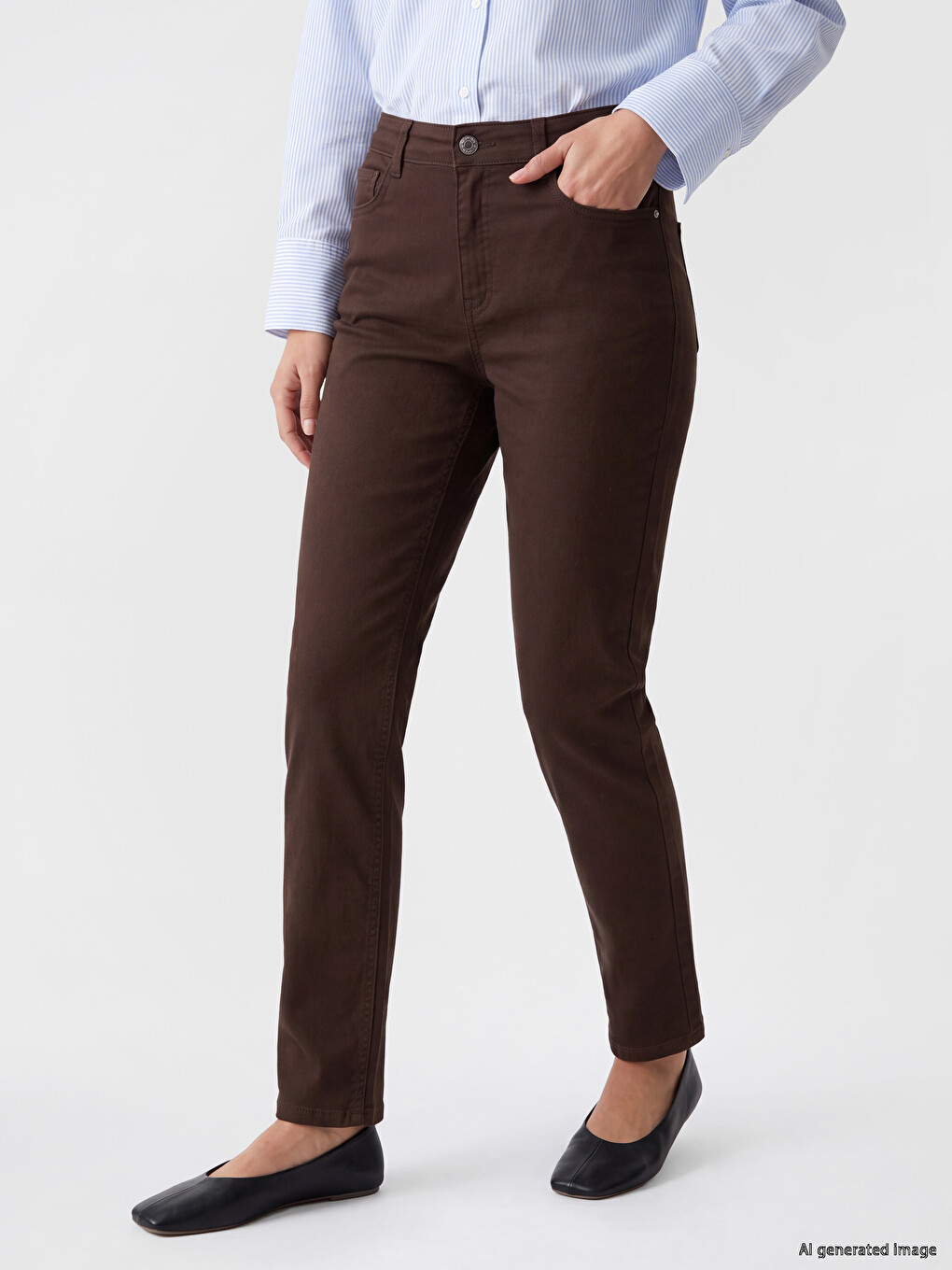 Kahverengi Straight Fit Kadın Jean Pantolon-1