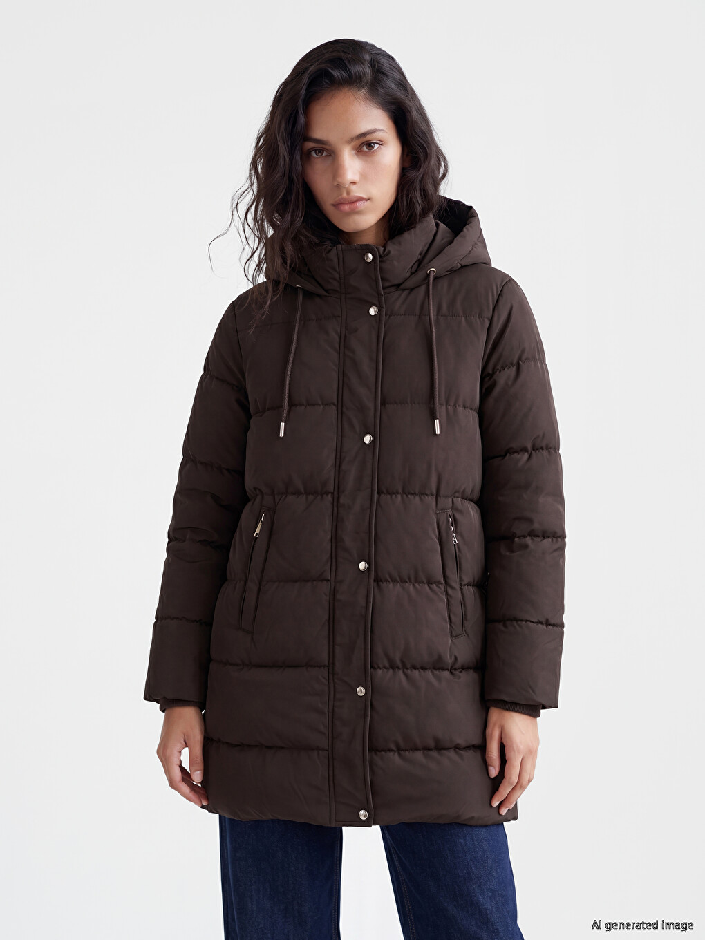 Woman Brown Puffer Coat-1