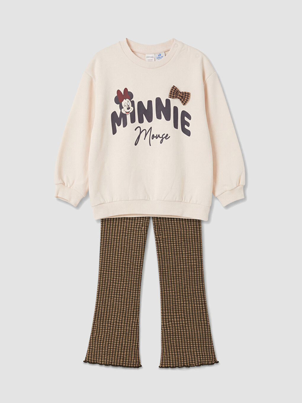 Gri Minnie Mouse Baskılı Kız Bebek Takım
