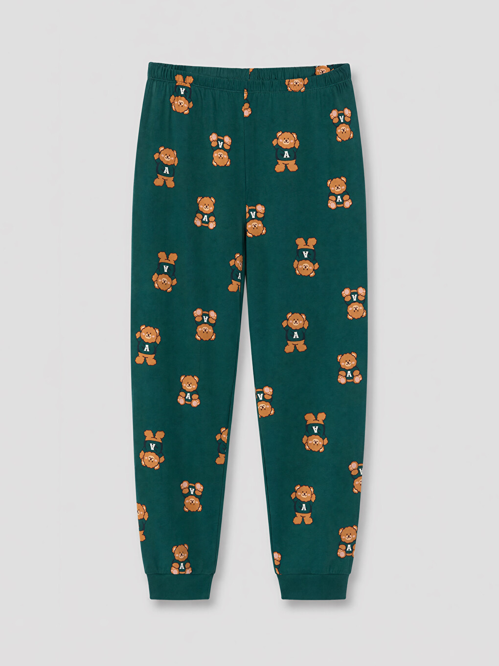 Yeşil Beli Lastikli Desenli Kadın Jogger Pijama Alt