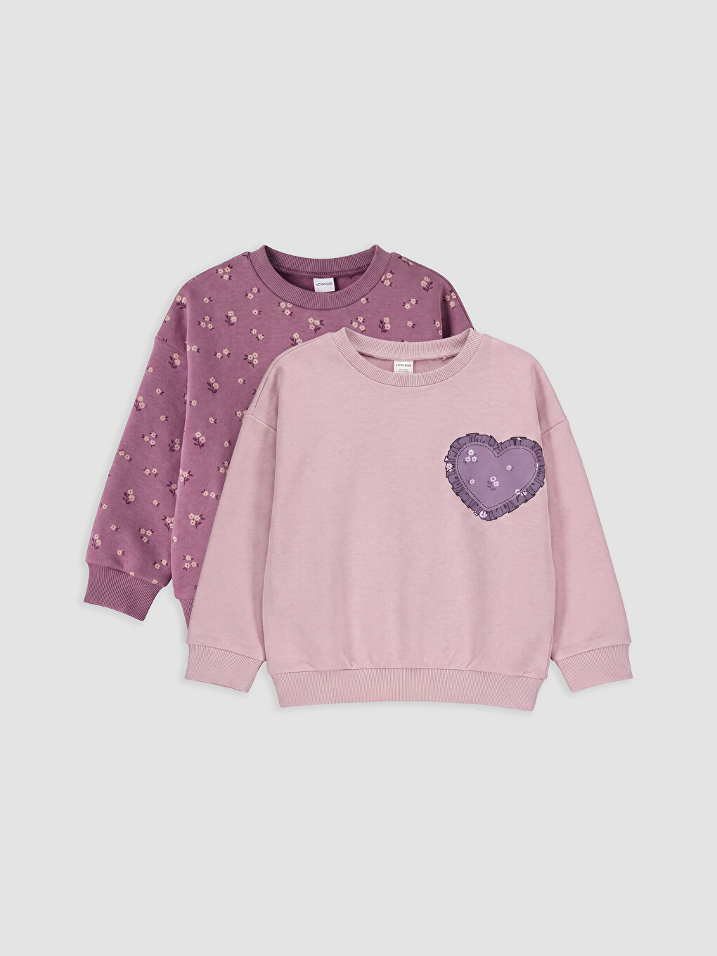 Crew Neck Printed Girls' Thick Sweatshirt 2 Pack