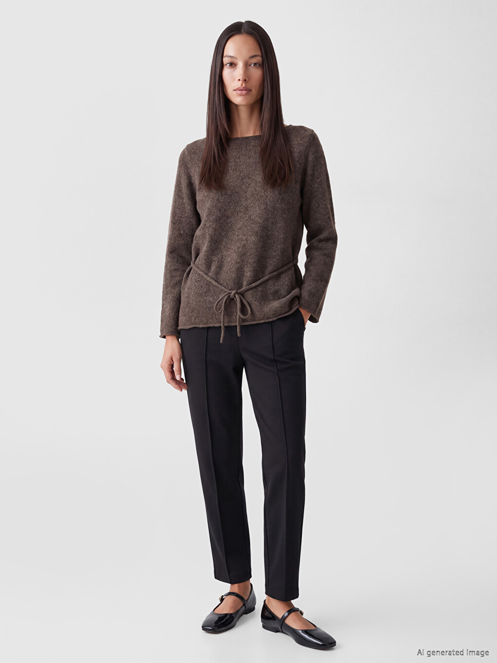 Sash Wool Blended Women's Knitwear Sweater-1