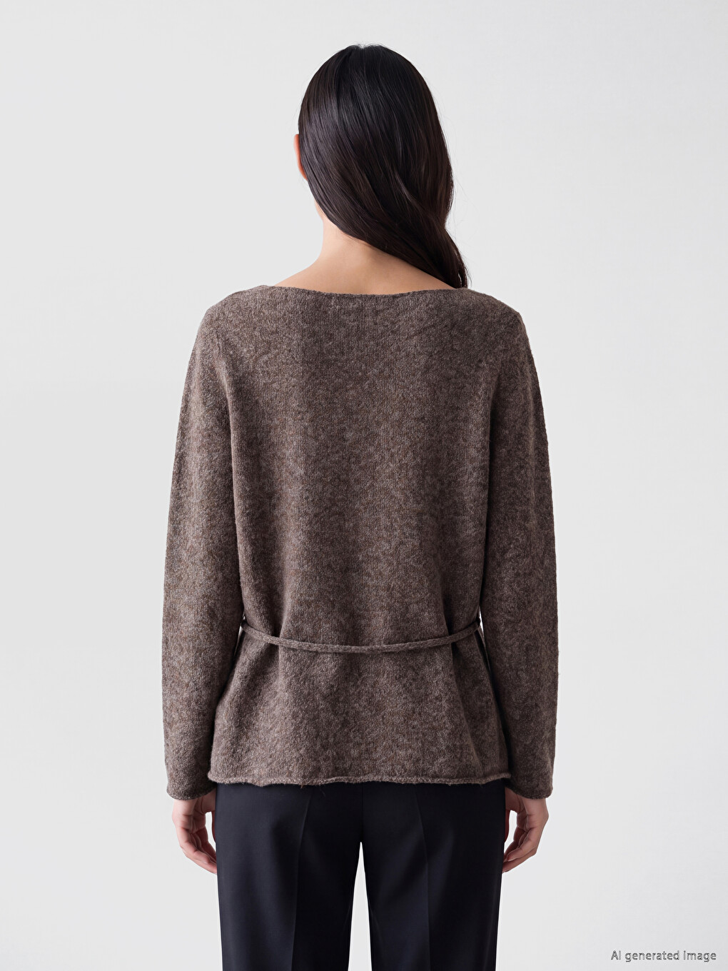 Sash Wool Blended Women's Knitwear Sweater-3