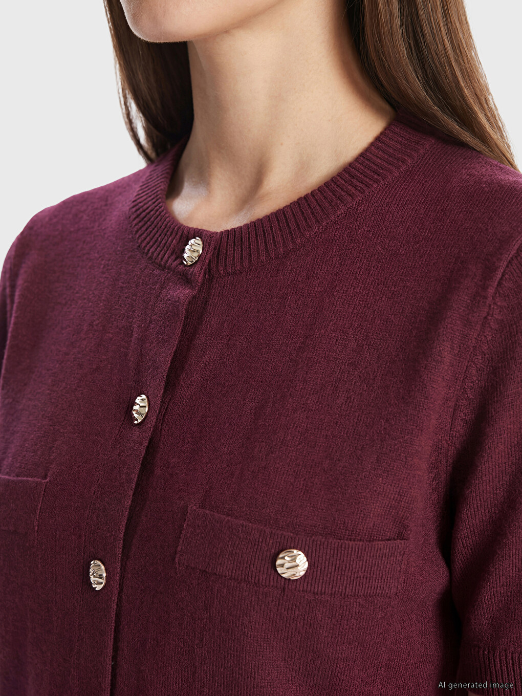 Crew Neck Short Sleeve Women's Knitwear Cardigan-2