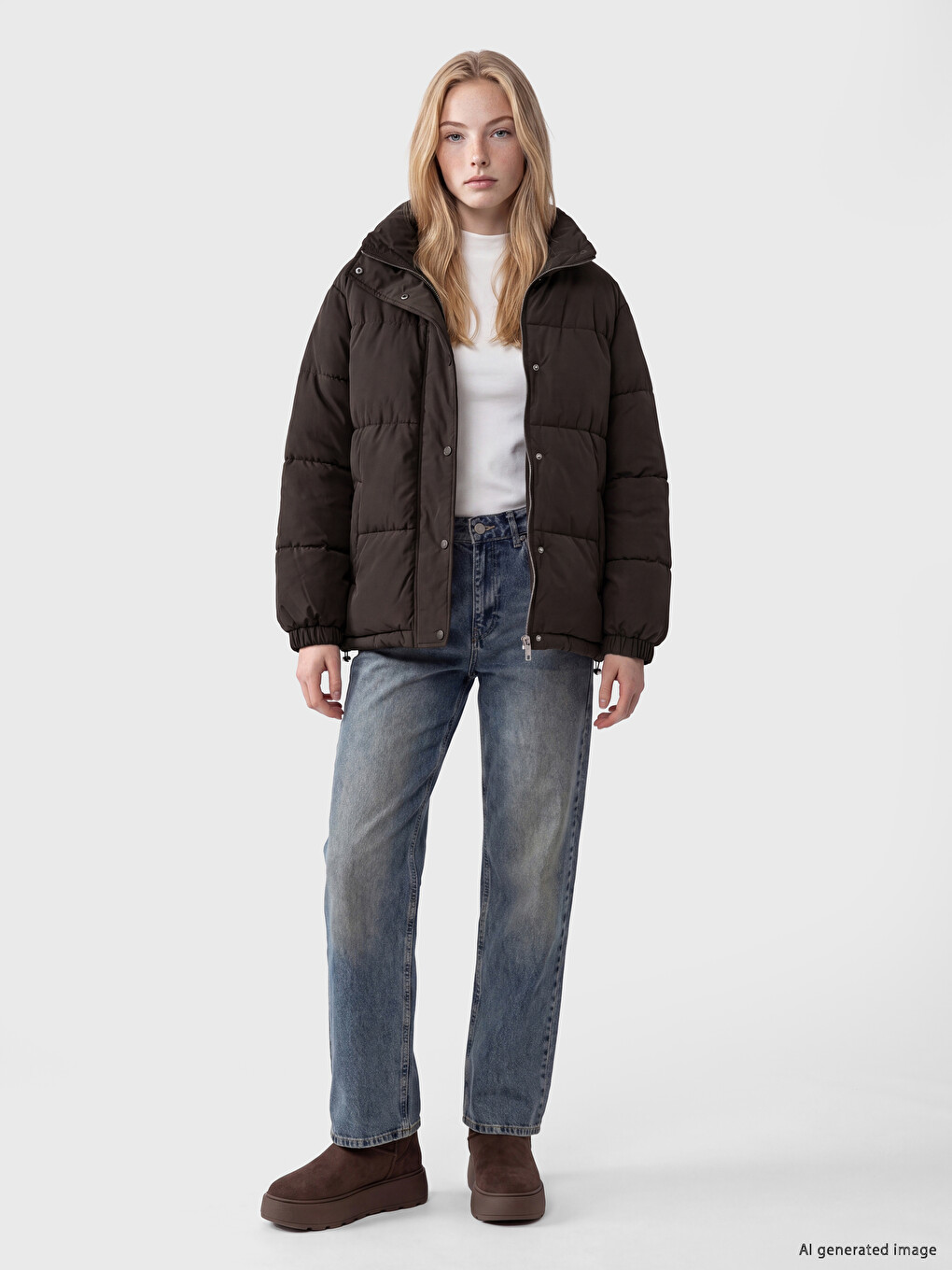 Mock Neck Women's Puffer Coat-1