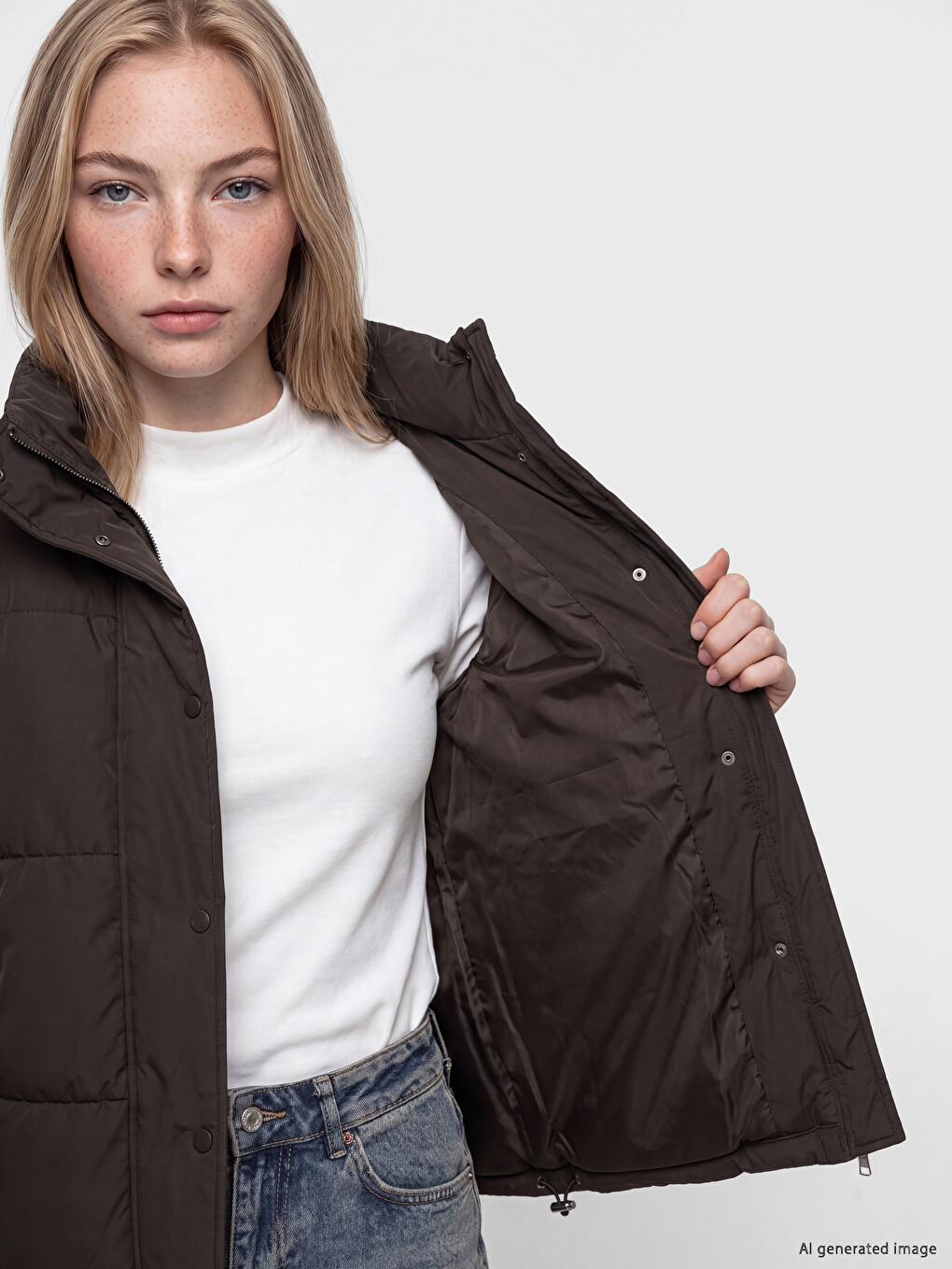 Mock Neck Women's Puffer Coat-3