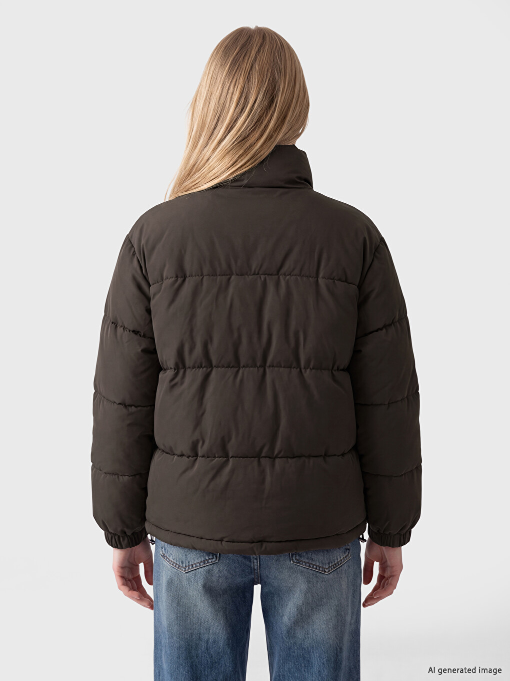 Mock Neck Women's Puffer Coat-4