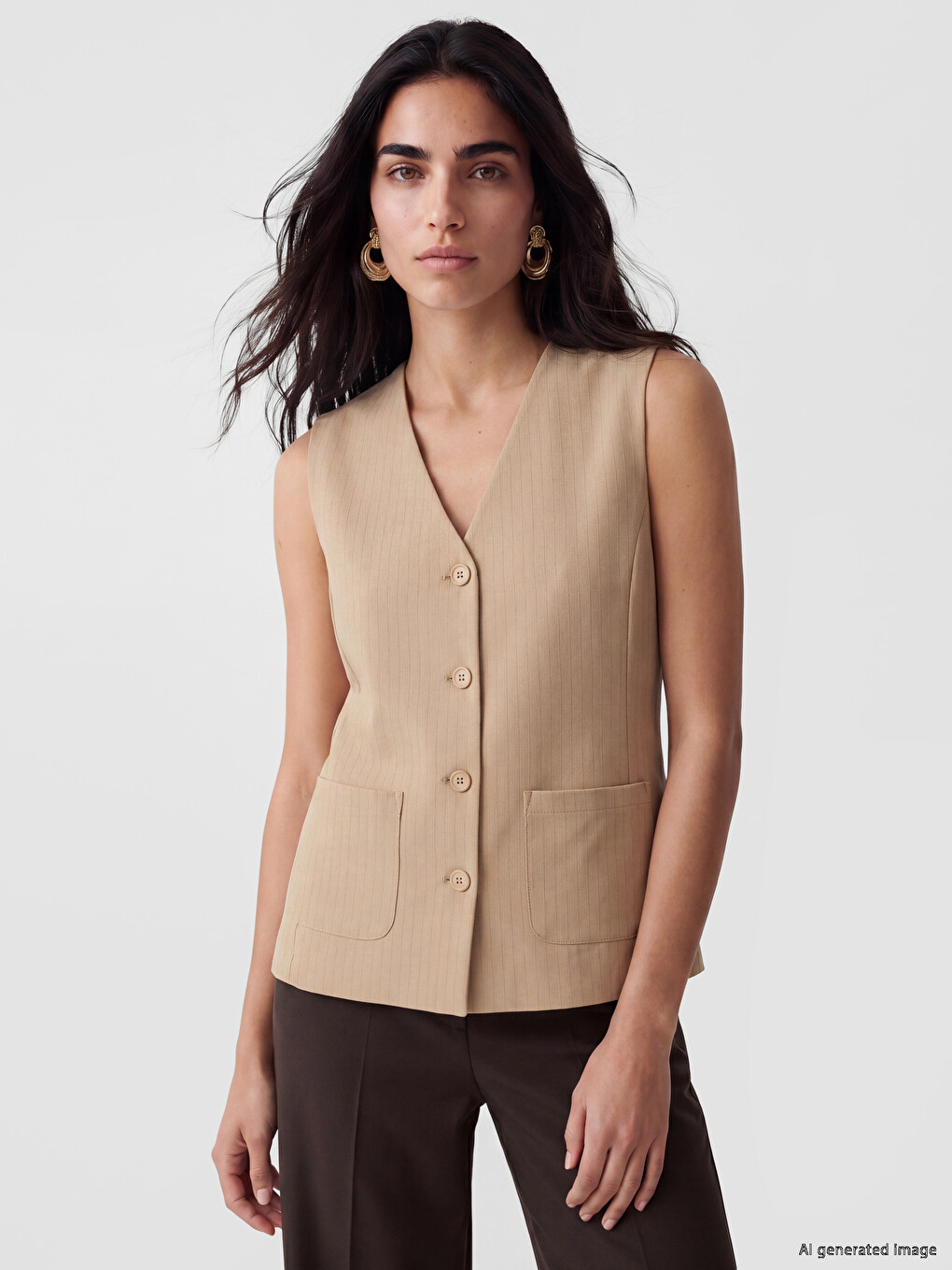 V Neck Striped Women's Classic Waistcoat