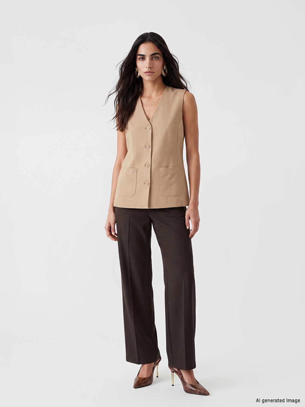 V Neck Striped Women's Classic Waistcoat-1