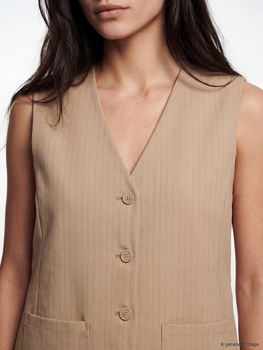 V Neck Striped Women's Classic Waistcoat-2