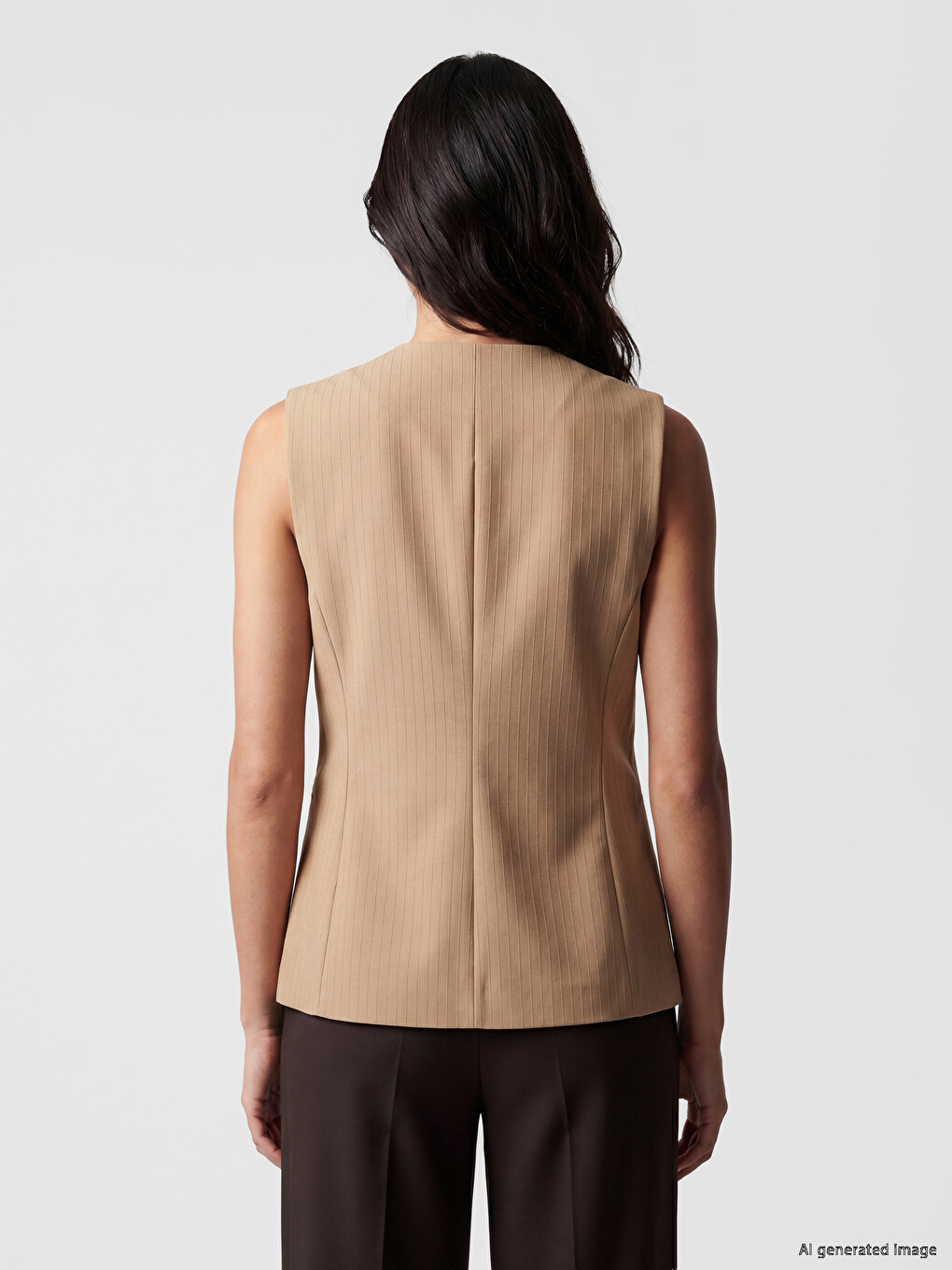 V Neck Striped Women's Classic Waistcoat-3