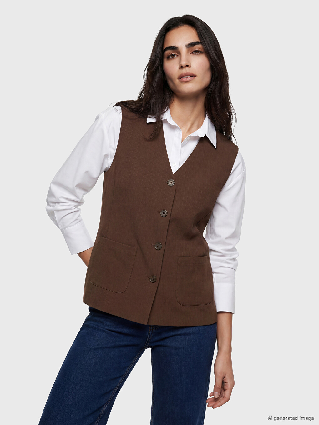 V Neck Striped Women's Classic Waistcoat