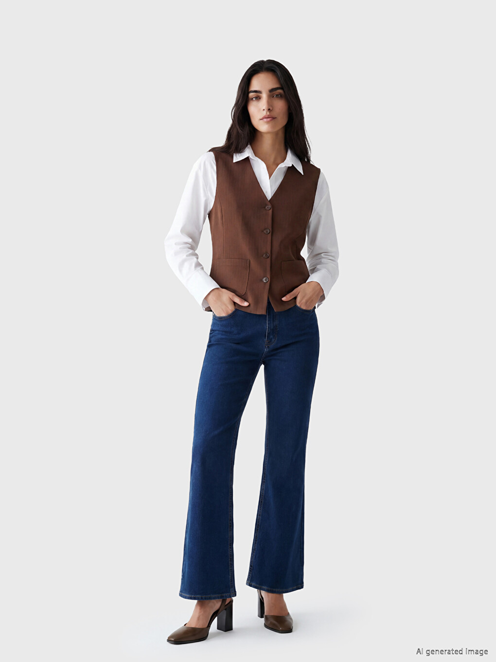 V Neck Striped Women's Classic Waistcoat-1