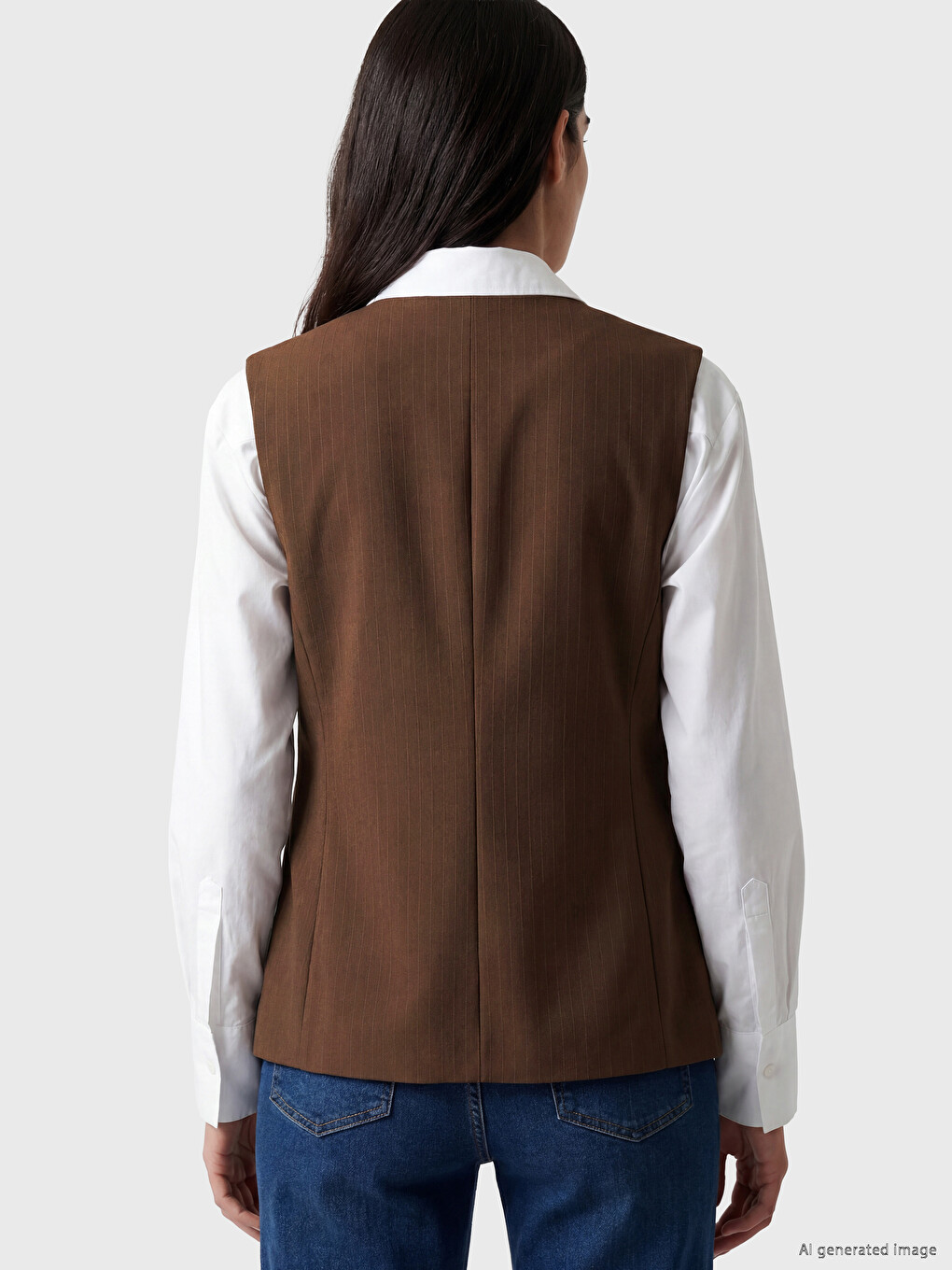 V Neck Striped Women's Classic Waistcoat-3