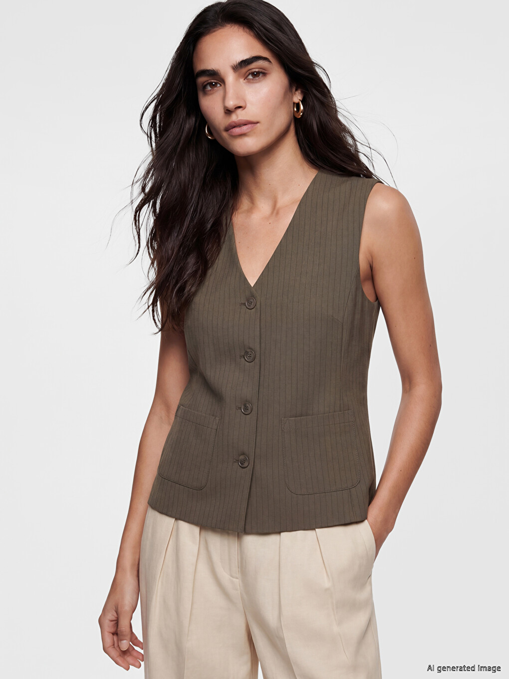 V Neck Striped Women's Classic Waistcoat