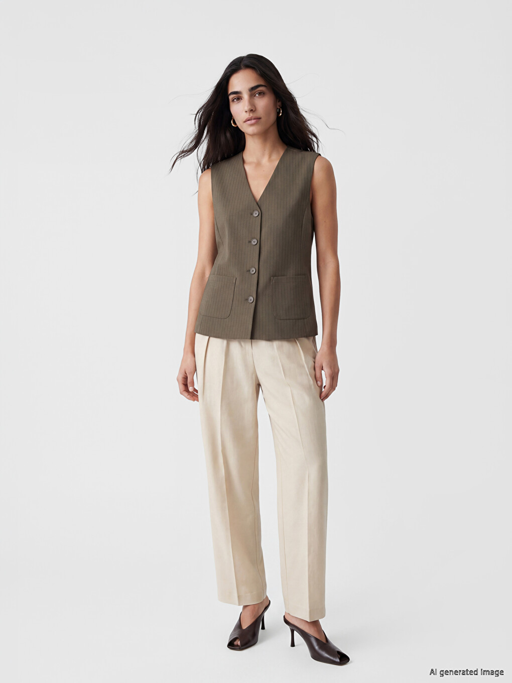 V Neck Striped Women's Classic Waistcoat-1