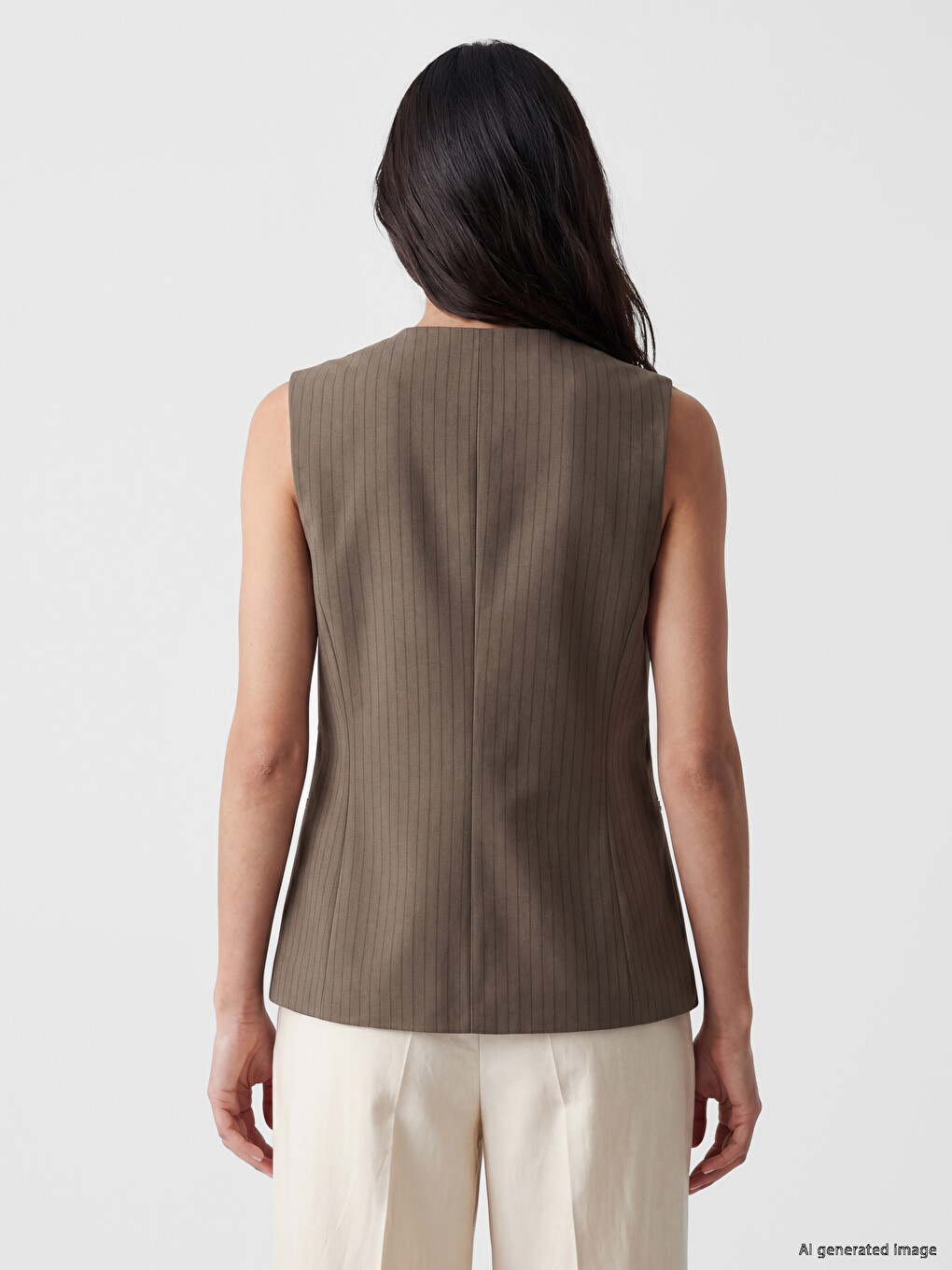 V Neck Striped Women's Classic Waistcoat-3