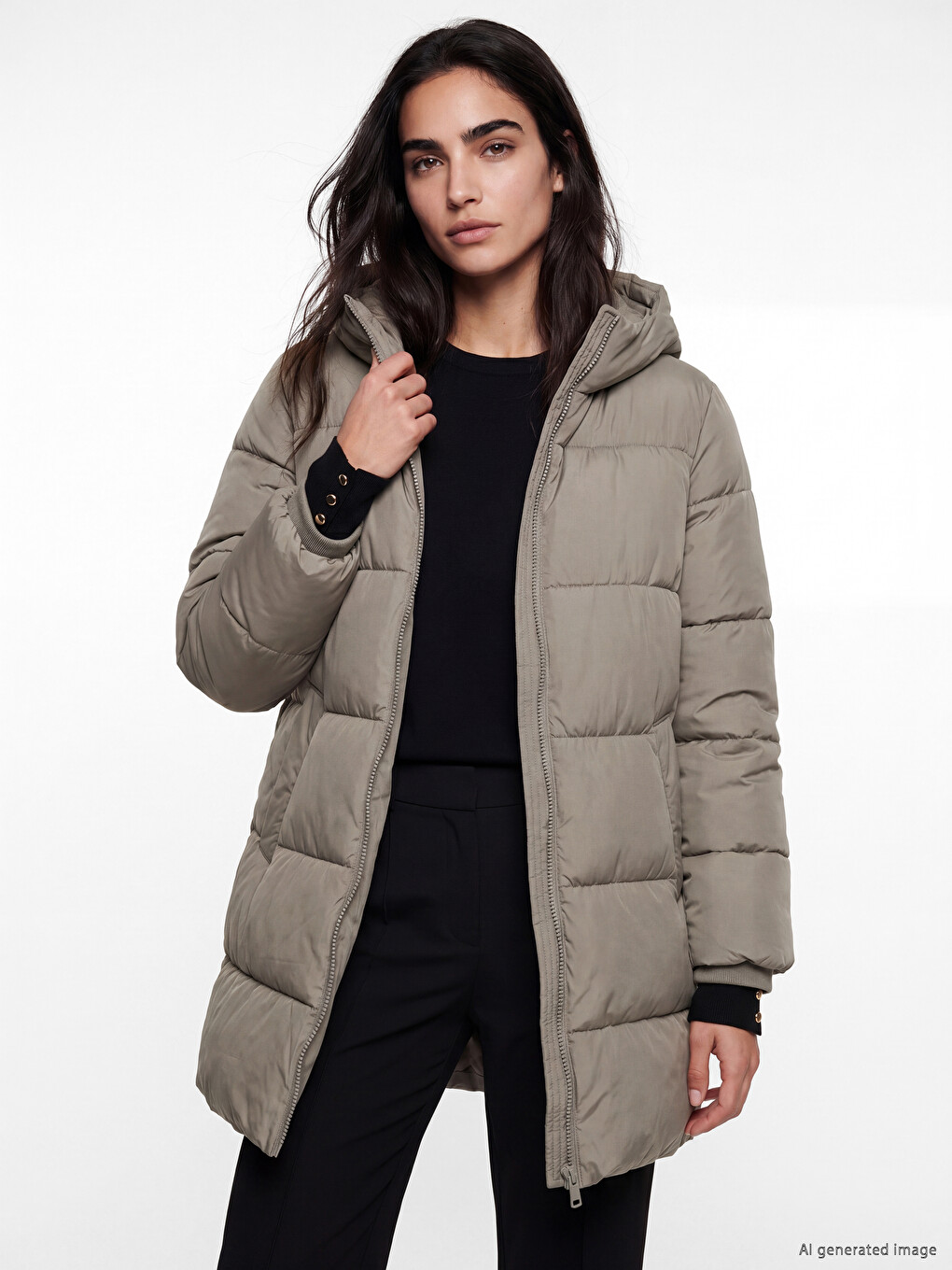 Femër Ngjyre Kaki Pallto Puffer