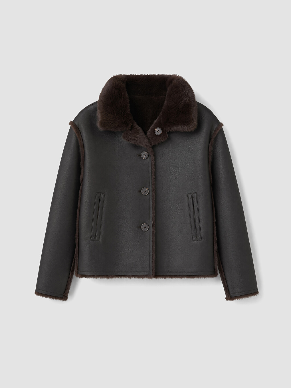 Woman Brown Faux Leather Coat-4