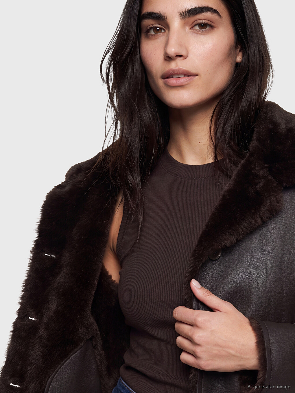 Woman Brown Faux Leather Coat